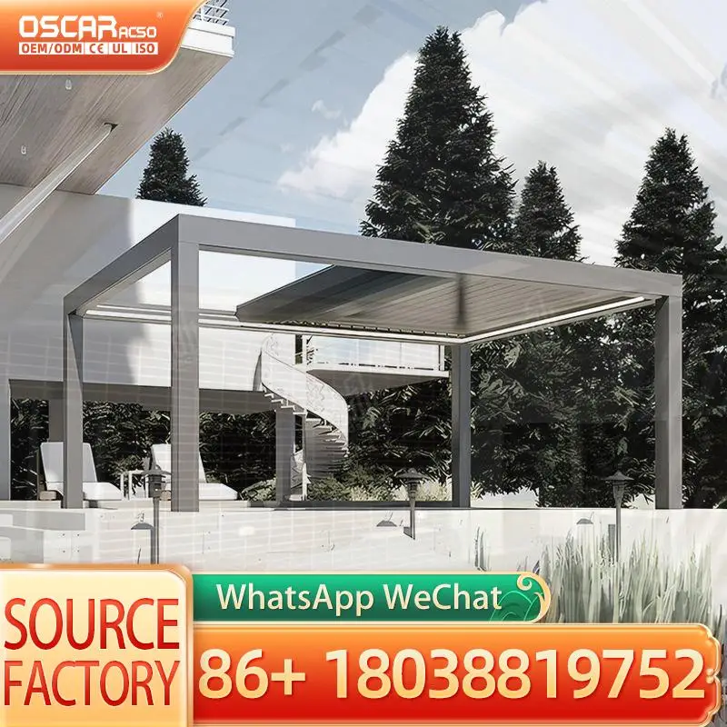 Motorised Modern Outdoor Aluminium Waterproof Louvered Roof Bioclimatic Structure Sunshade for US Backyards Patios Gardens pergo