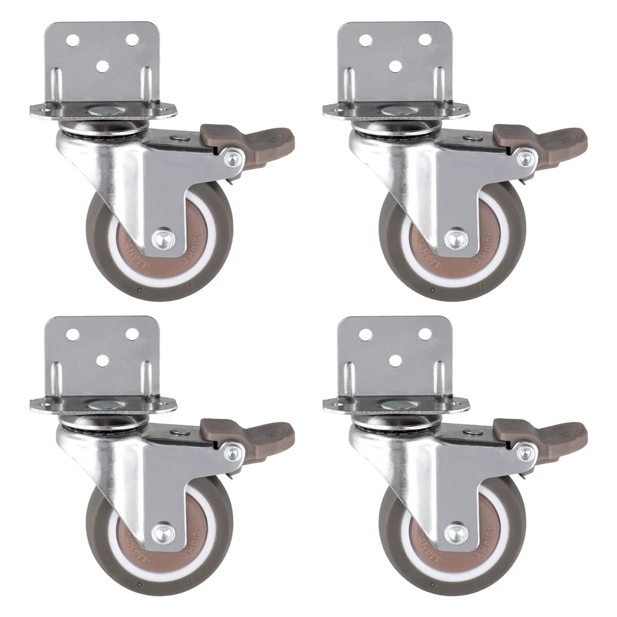 Side Mount Casters, 2 Inch Furniture Wheels, LShaped Rubber Casters Set of 4, 360-Degree Locking Swivel Top 4pack