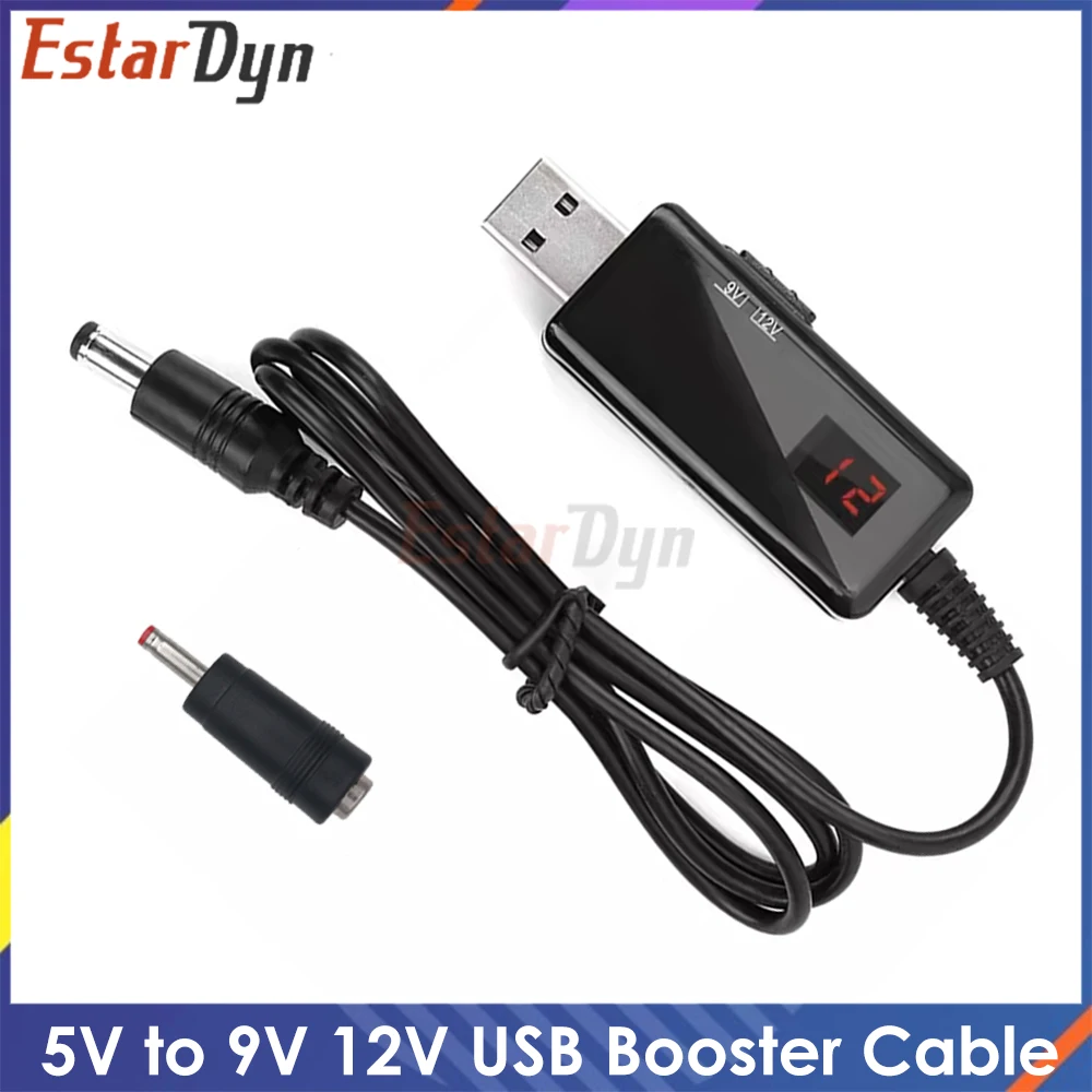 USB to DC Converter 5V to 9V 12V Step Up Cable for Router CCTV Camera Power Supply, Dual Voltage Adjustable with 3.5x1.35mm Tip