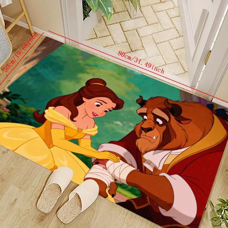 

1 шт. Коврик для пола с героями мультфильмов «Принцесса Диснея Белль и Чудовище», коврик для прихожей с романтической сцены, мягкий нескользящий коврик для гостиной,