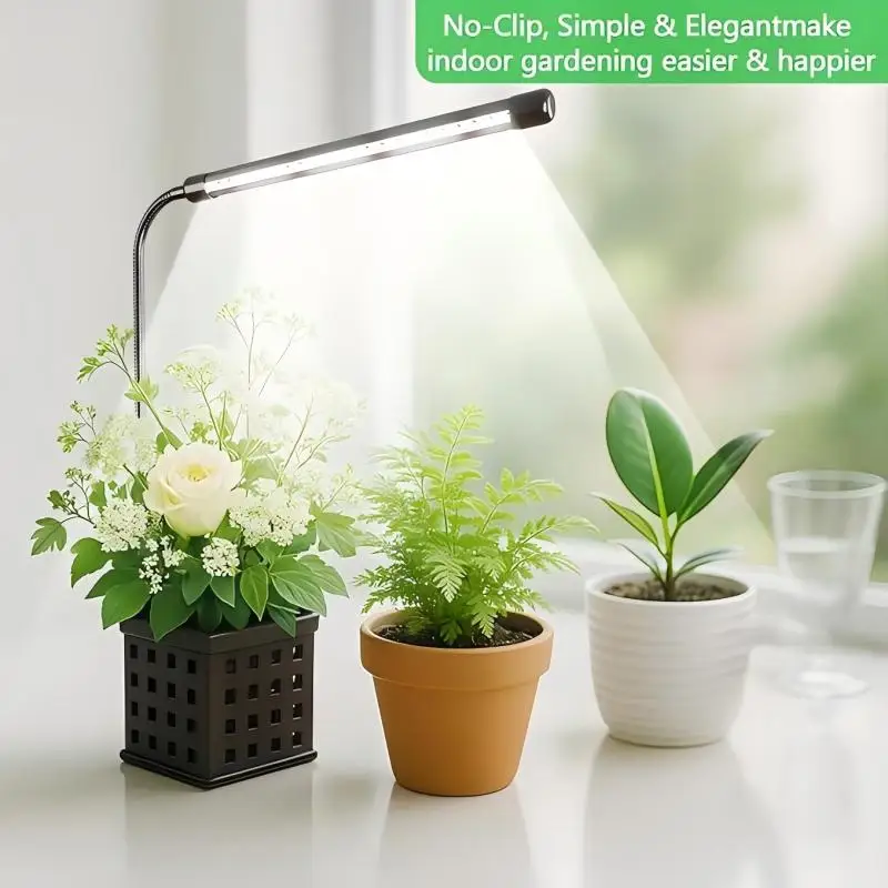 مصباح LED كامل الطيف 2025 للنباتات، قابل لضبط الارتفاع، عنق الإوزة المرن 360° (10 واط) - للنباتات والخضروات الداخلية #3