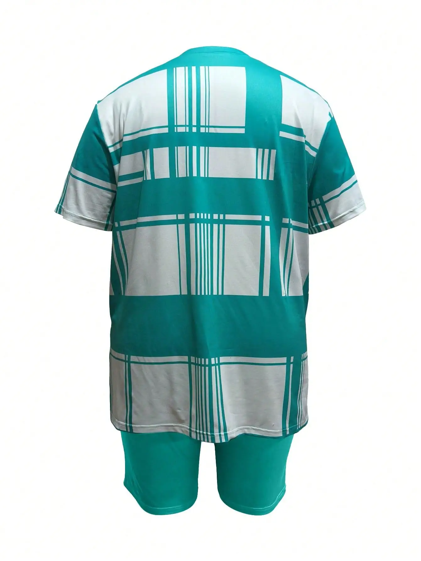 حجم كبير المرأة 2 مجموعة 1XL-5XL الصيف تحقق طباعة قطعتين مجموعات عادية كم قصير تي شيرت برقبة مستديرة والسراويل المتسكعون #2