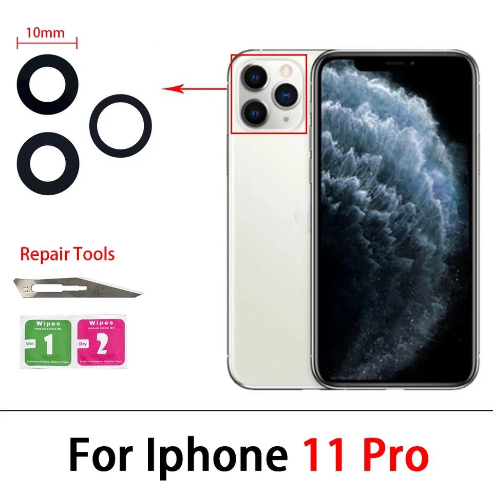 Lente de Cámara Trasera de Vidrio con Pegamento Pieza de Repuesto para Reparación para iPhone 11 Pro Max 14 Plus 13 12 Mini 2