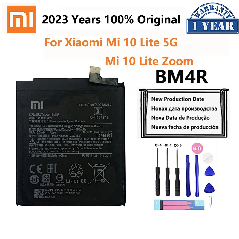 

100% Original XIAO MI BM4R 4160mAh Phone Battery For Xiaomi Mi 10 Lite 10Lite 5G Zoom Replacement Batteries Bateria