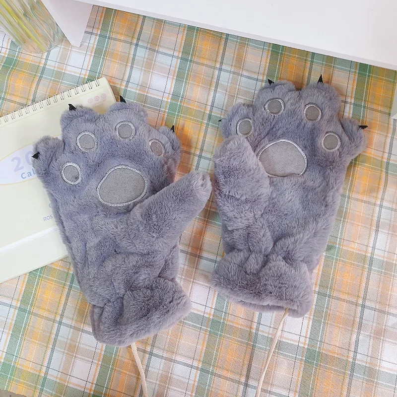 Guantes peludos de simulación de oso de dibujos animados para mujer, manoplas peludas, disfraces de patas de peluche, invierno cálido