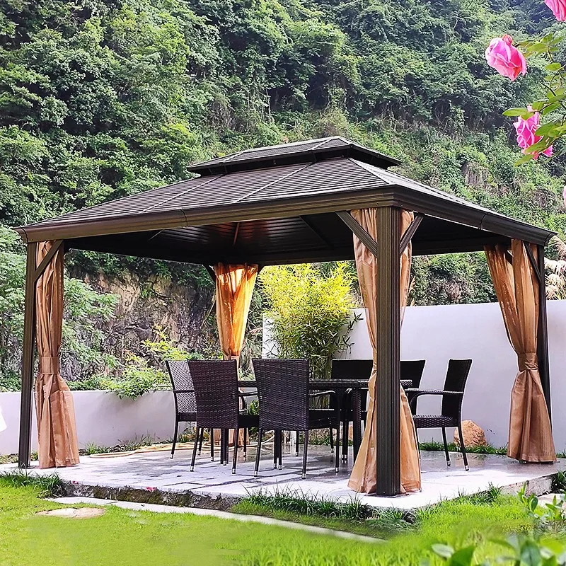 

df-Multifunctional Waterproof Metal Roof Outdoor Gazebo Hardtop Patio Furniture for Garden Canopy & Pergola！