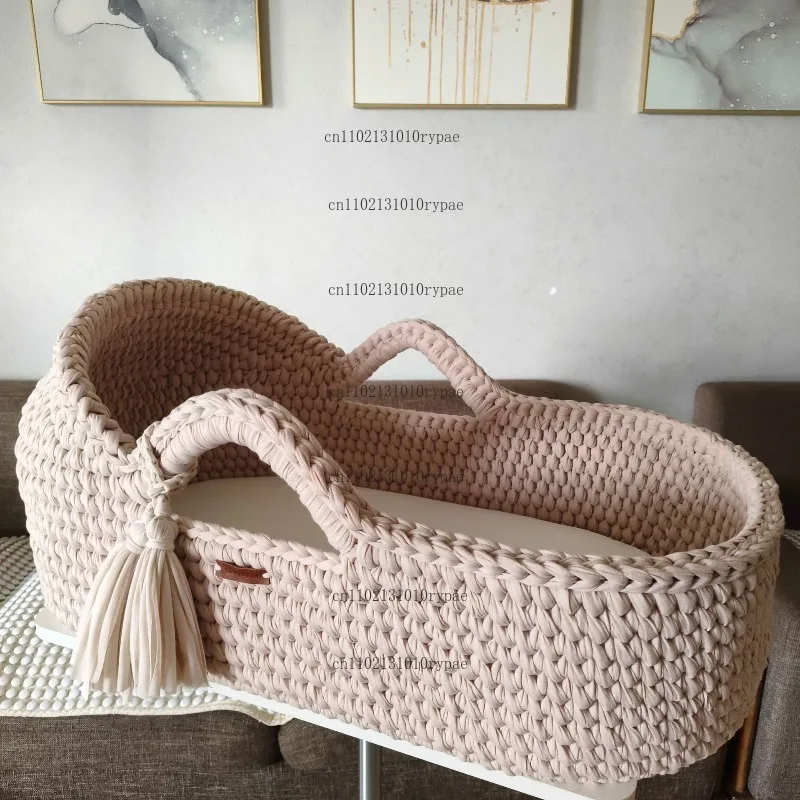 Handmade Crochet Cotton Rope Woven Baby Bed Strip Cloth Handheld Basket(Approachable and unassuming)