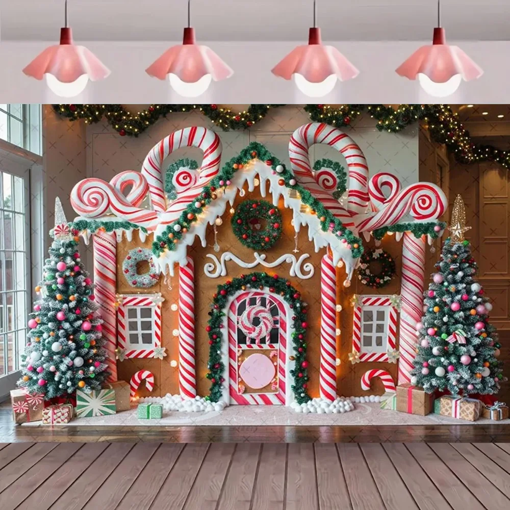 

Winter Christmas gingerbread house candy vine photography background, children's family portrait decoration Backdrop photography