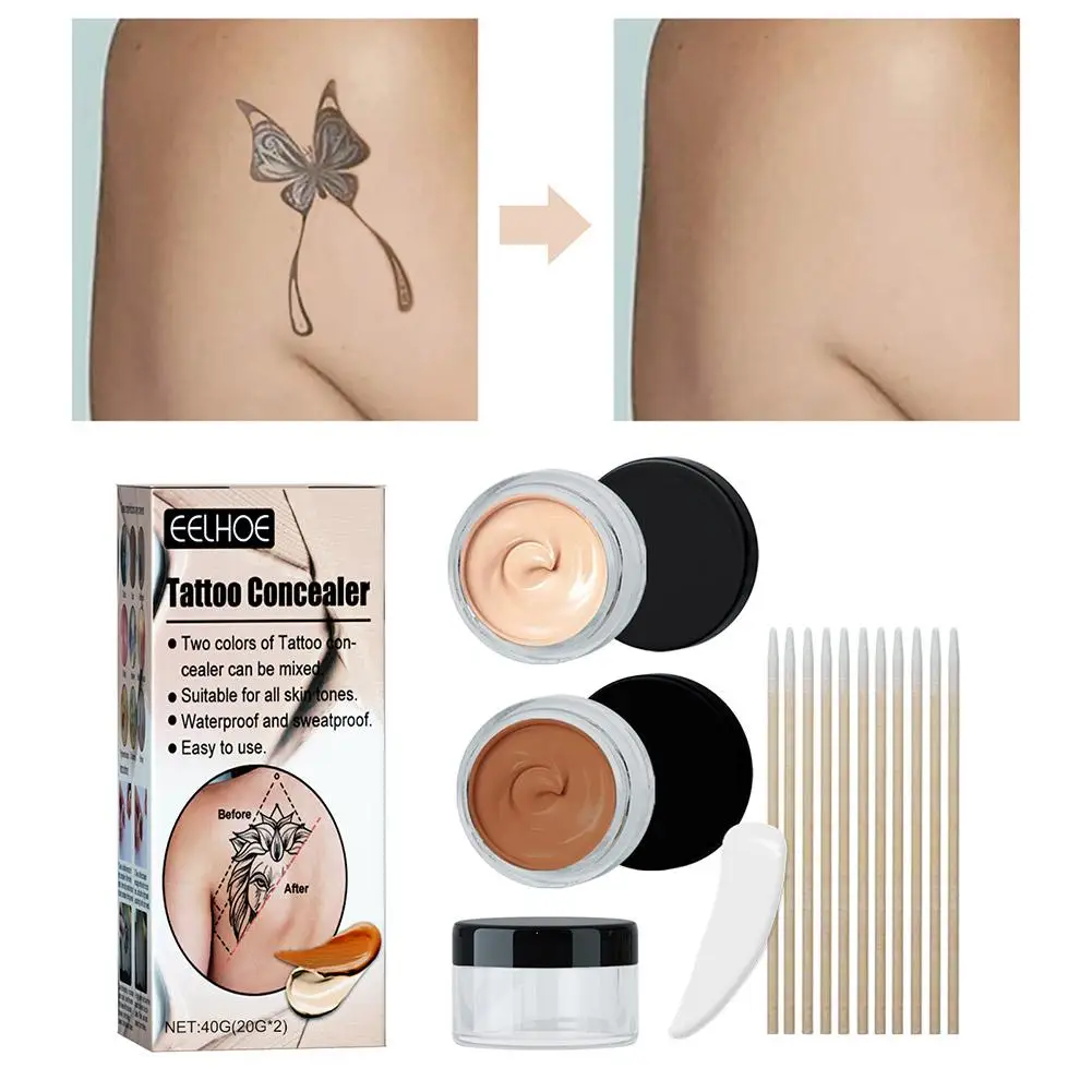 タトゥーカバーアップメイクアップ 防水 - 2色調整可能なタトゥーカバーアップコンシーラー タトゥー用、長持ち、防水 I1V1