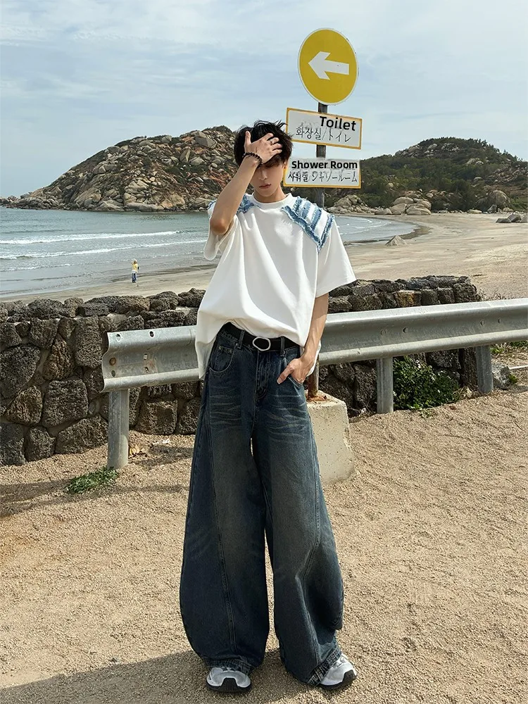 

Retro Waed Wide Leg Knife Denim Jeans Men's Cleanfit Banana Pants Trendy Loose Fit Straight Leg Korean Sle Jeans