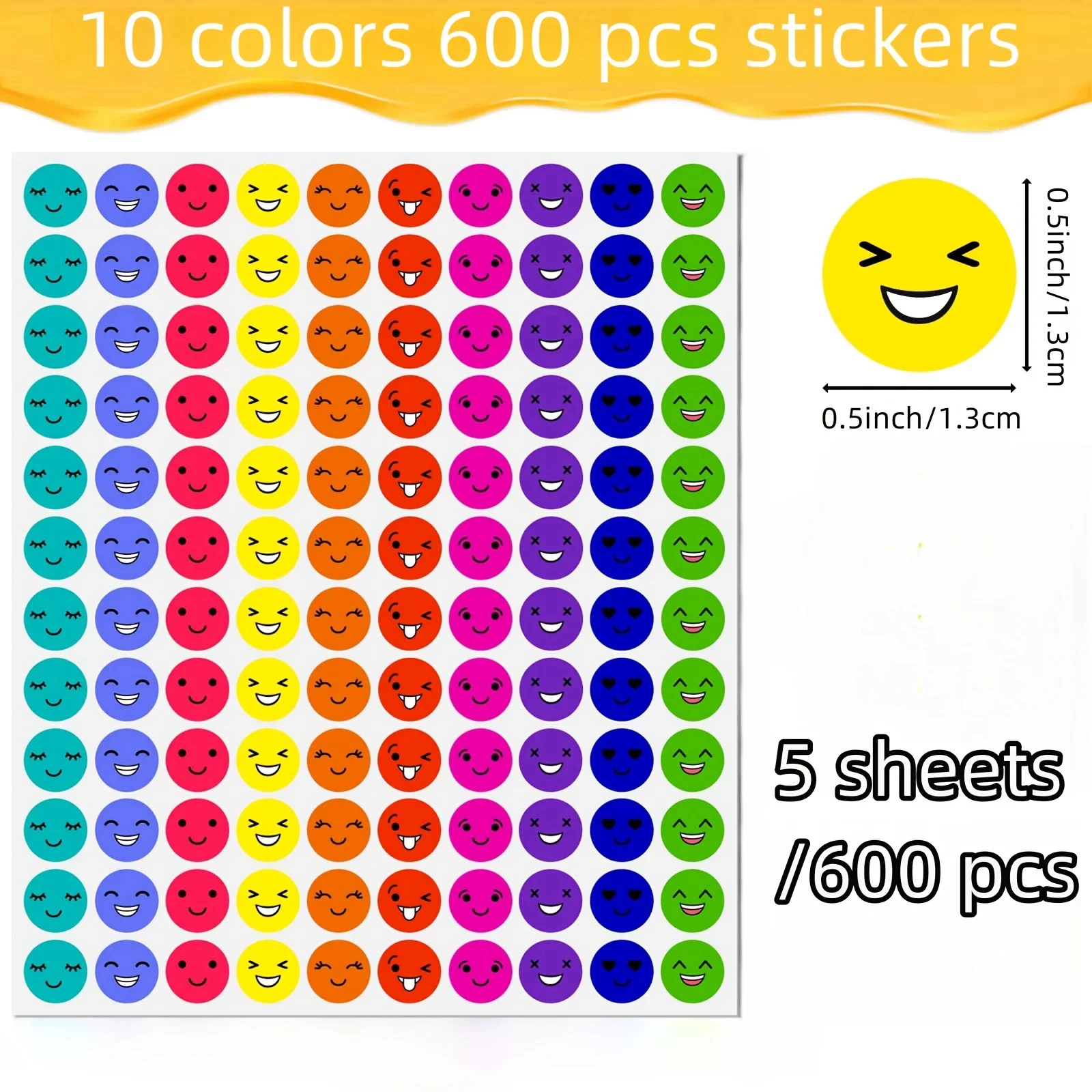 600 Pcs Round Face Stickers 10 Designs Happy Face Labels For DIY Crafts Scrapbooking School Office Supplies