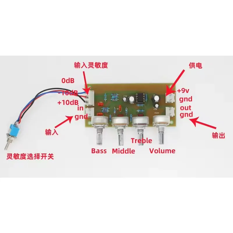 DIY Handmade Portable Guitar Speaker Pre-Tuning Board - 3-Stage EQ Adjustment Pre-Amp Circuit Board