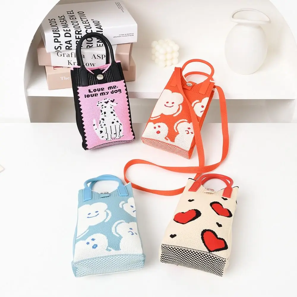 New Cartoon Knit Handbag High-capacity Knit Knot Wrist Bag Mini Phone Bag Student