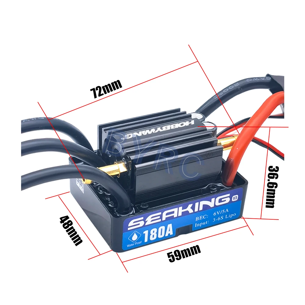 Hobbywing SeaKing V3 Waterproof 180A  2-6S Lipo Speed Controller 6V/5A BEC Brushless ESC for RC Racing Boat