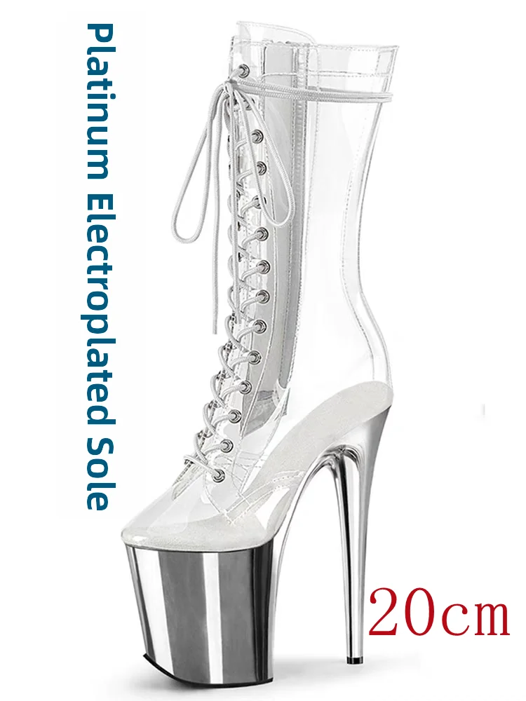 High Heels Crystal Waterproof Platform Steel Pole Dancing Shoes Short Boots Fashionable European Style round Toe Glue Adhesiv...