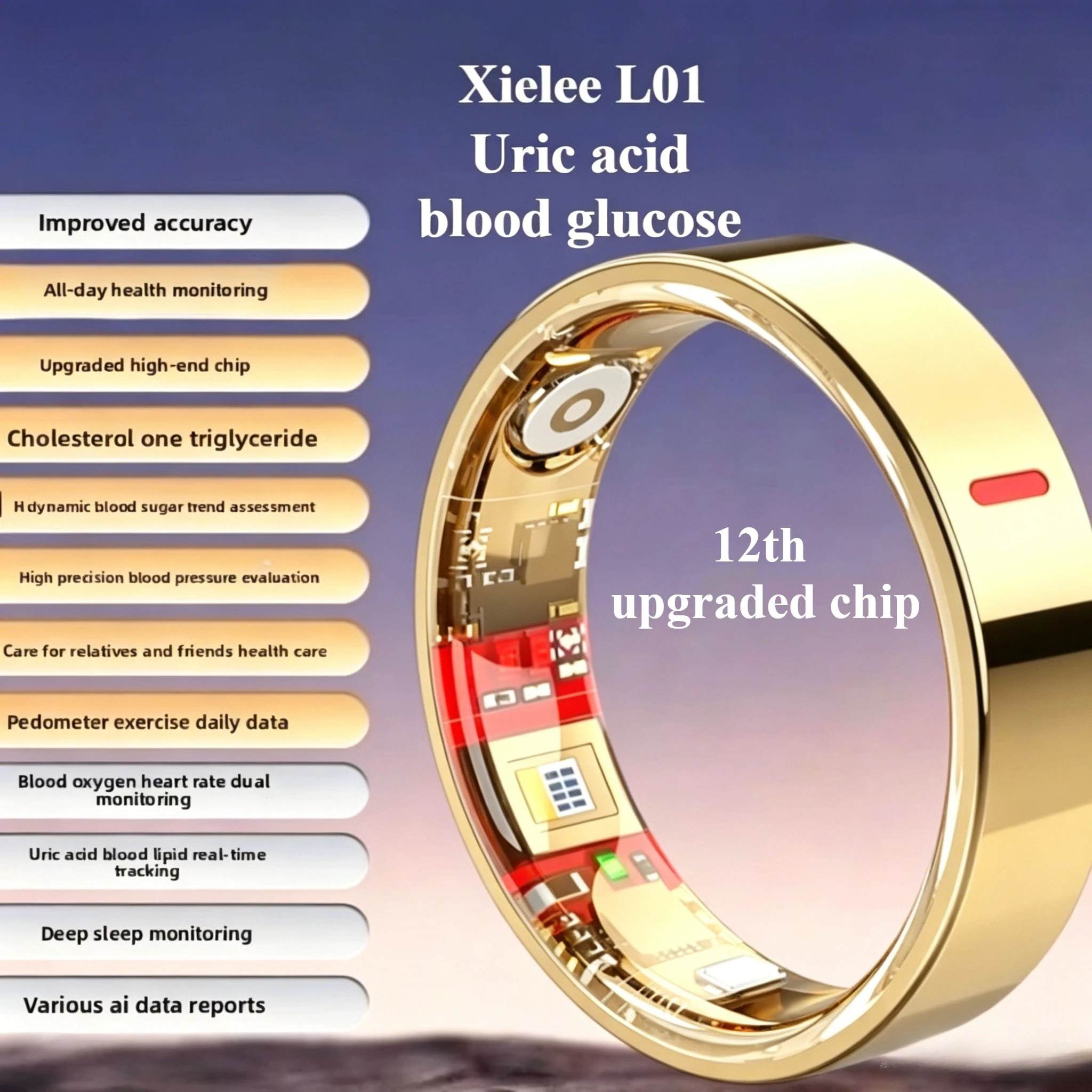Xielee 12th Upgraded Chip High-end Titanium Alloy Smart Ring,Heart Rate Blood Oxygen Sleep Monitoring Sports Waterproof