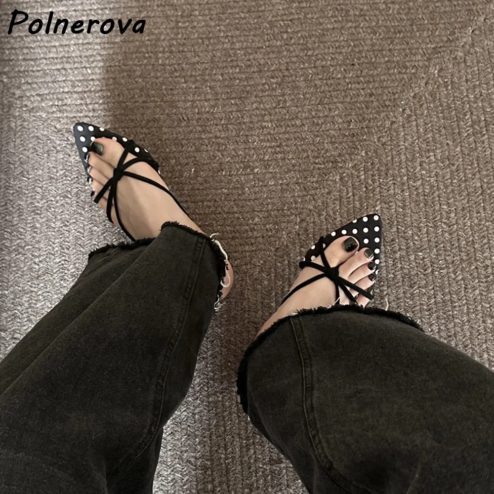 

Женские сандалии-мюли с острым носком, на плоской подошве, с ремешками, элегантные, черно-белые, с открытым носком, без застежек, летние, повседневные, для офиса и на каждый день