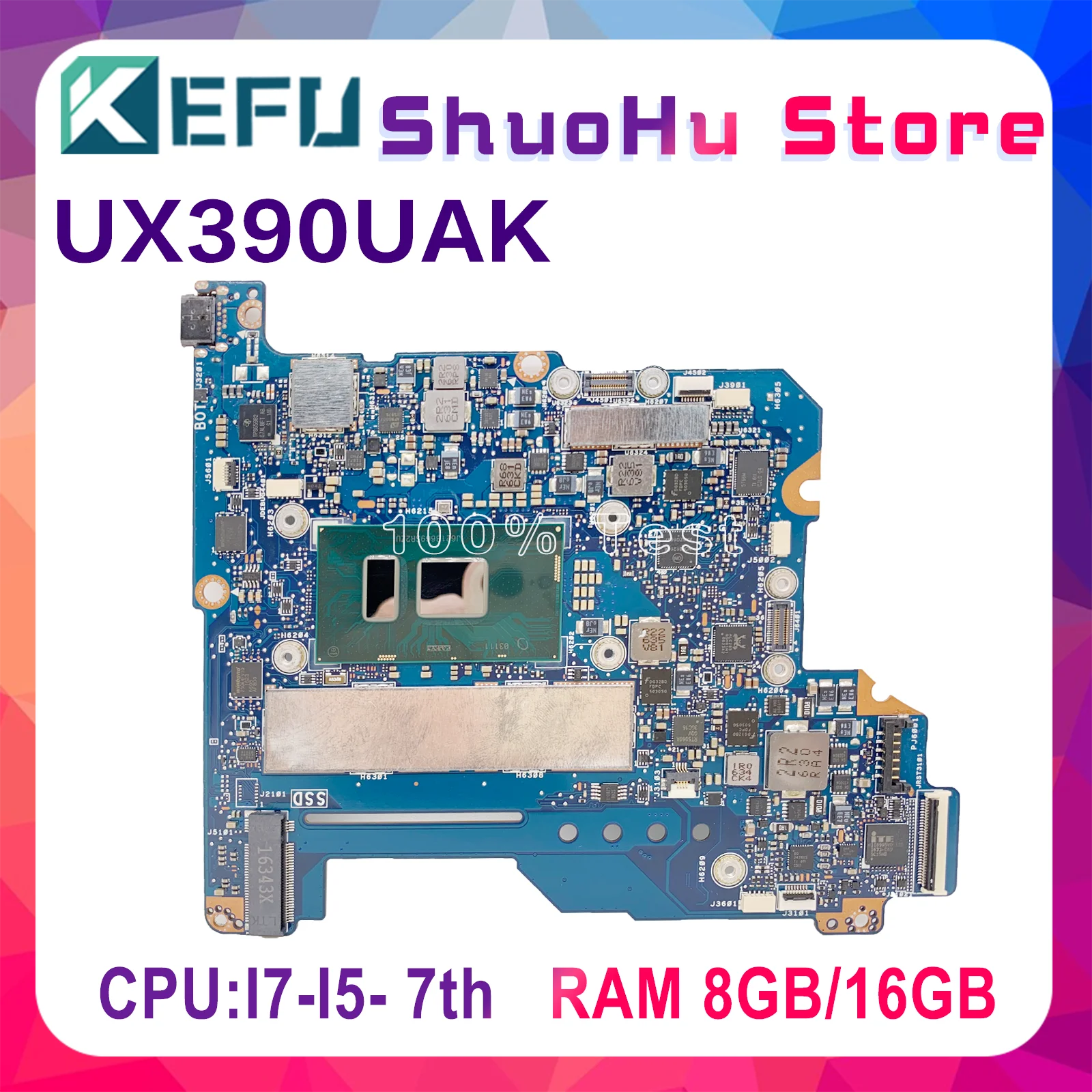 

UX390UA Laptop Motherboard For ASUS ZenBook UX390U UX390UAK I5-7200U 16G-RAM Abrand Mainboard Fully Functional Test 100%Work