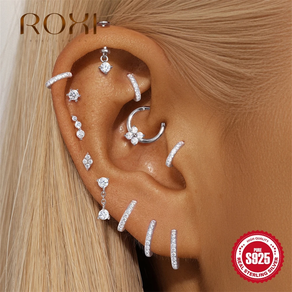 

Серьги-гвоздики ROXI Moissanite из стерлингового серебра 925 пробы с ромбовидным C-образным дизайном для женщин, с плоской задней частью, классические, для пирсинга хеликс, подарки для вечеринок
