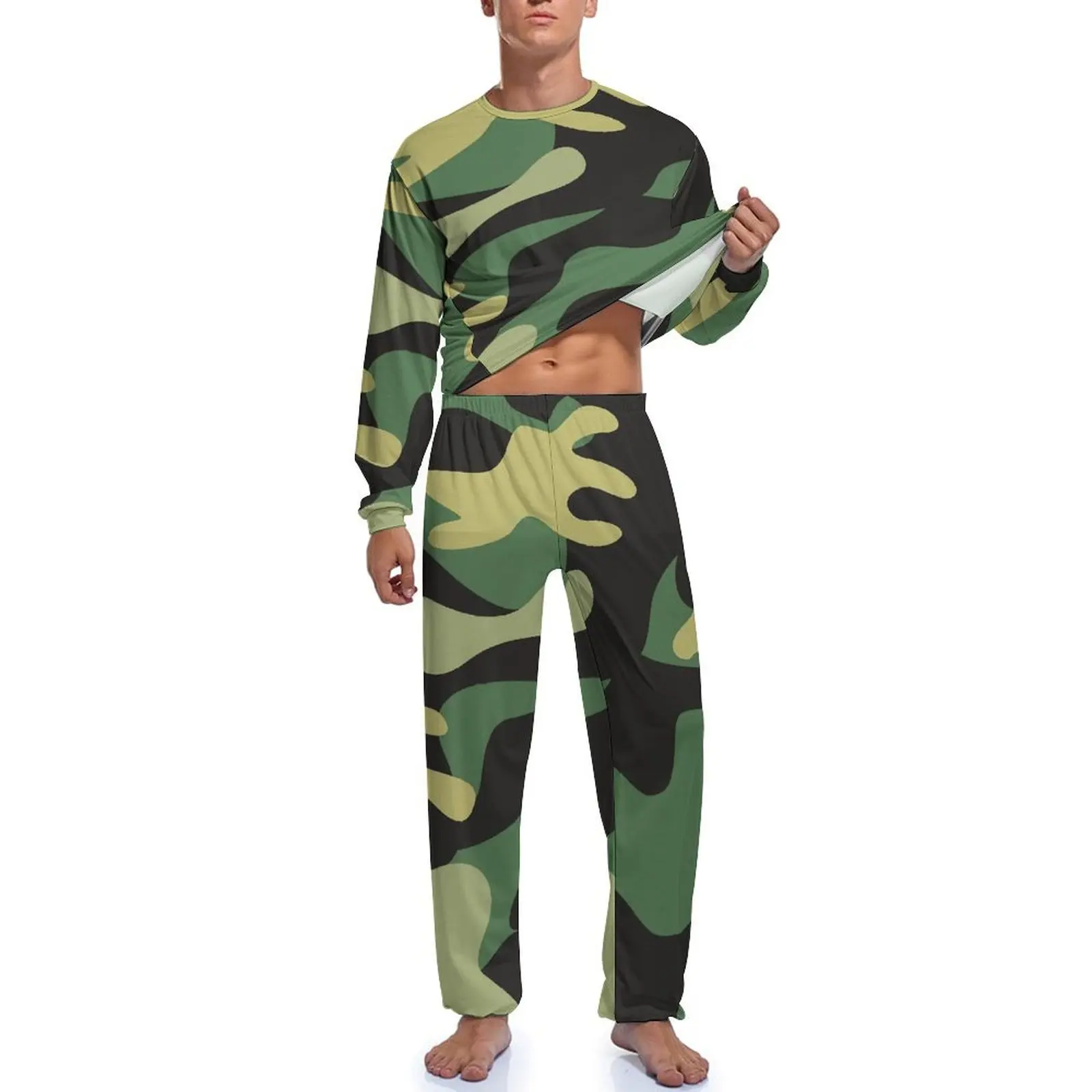 Leger Camouflage Pyjama 'S Heren Camouflage Trendy Huis Pak Herfst Lange Mouw Tweedelige Esthetische Design Pyjama Sets