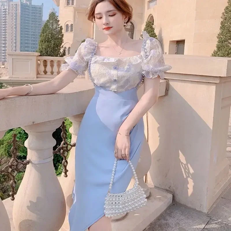 2 Pieces Sets for Women Short Sleeve Skirt Slit Kawaii Clothing Trend 2024 Formal Occasion Luxury Designer Event Woman Outfit