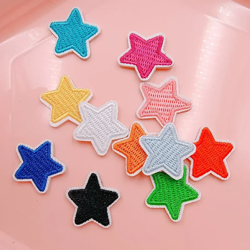 Self-adhesive 10pcs Red Black Small Star Embroidery Patches for Clothing jeans Shoes Iron on Clothes Sticker Hole Repair DIY