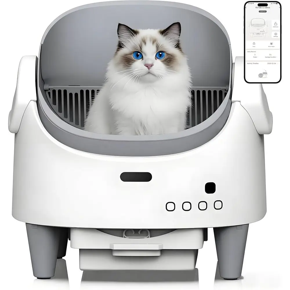 

Самоочищающийся электрический лоток для кошек с открытым верхом, 15-слойной защитой, регулируемой высотой и управлением через смарт-приложение