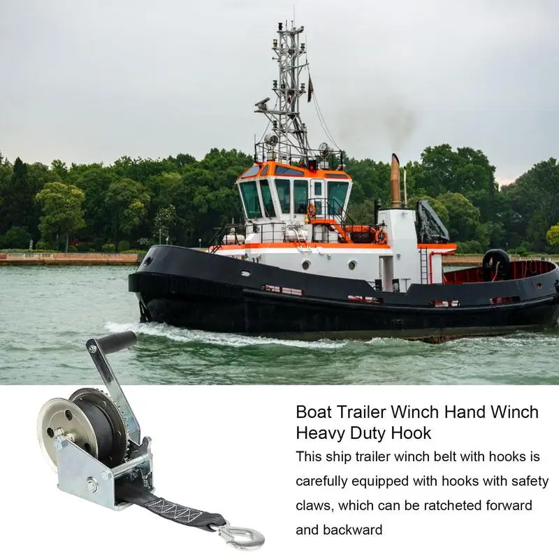 Cable Crank Winch 600LBs Two Way Ratchet Manual Winch Steel Construction Manual Winch With Polyester Strap & Hook For Towing