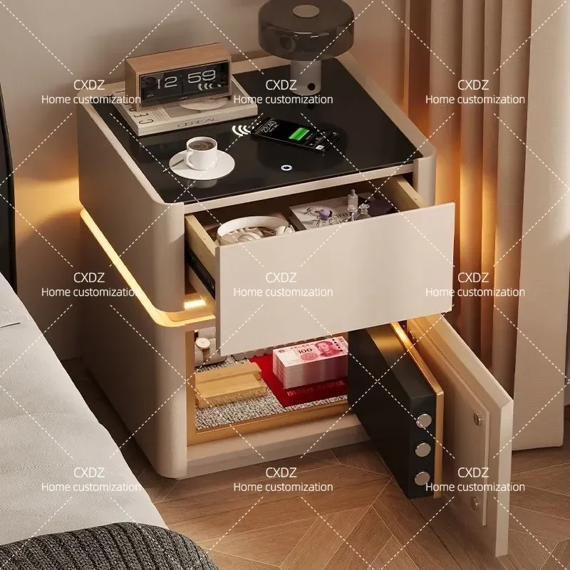 Smart Bedside Table Solid Wood Light Luxury Multi Functional Safe Integrated Simple Modern Home Bedroom Storage Cabinet