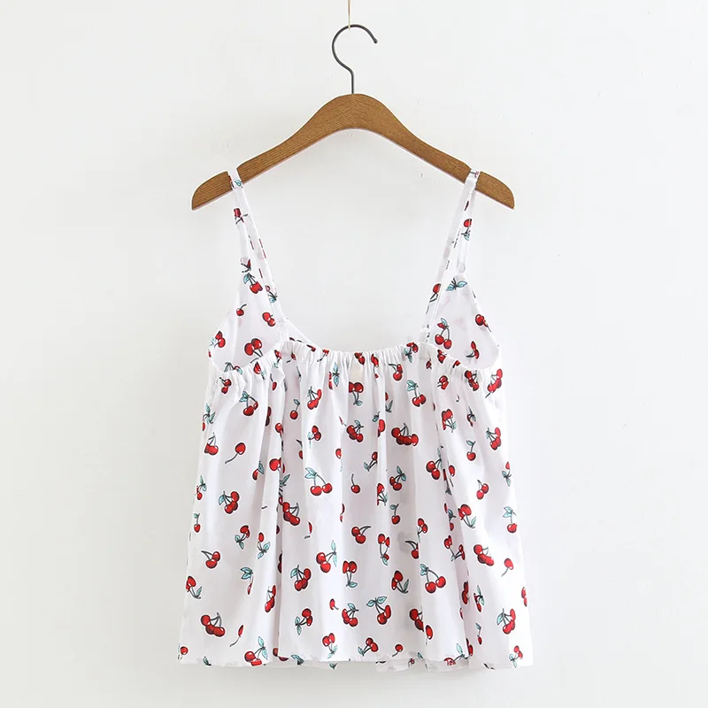 Crop Top Summer Fashion Versatile Cherry Print Suspender Doll Top for Women