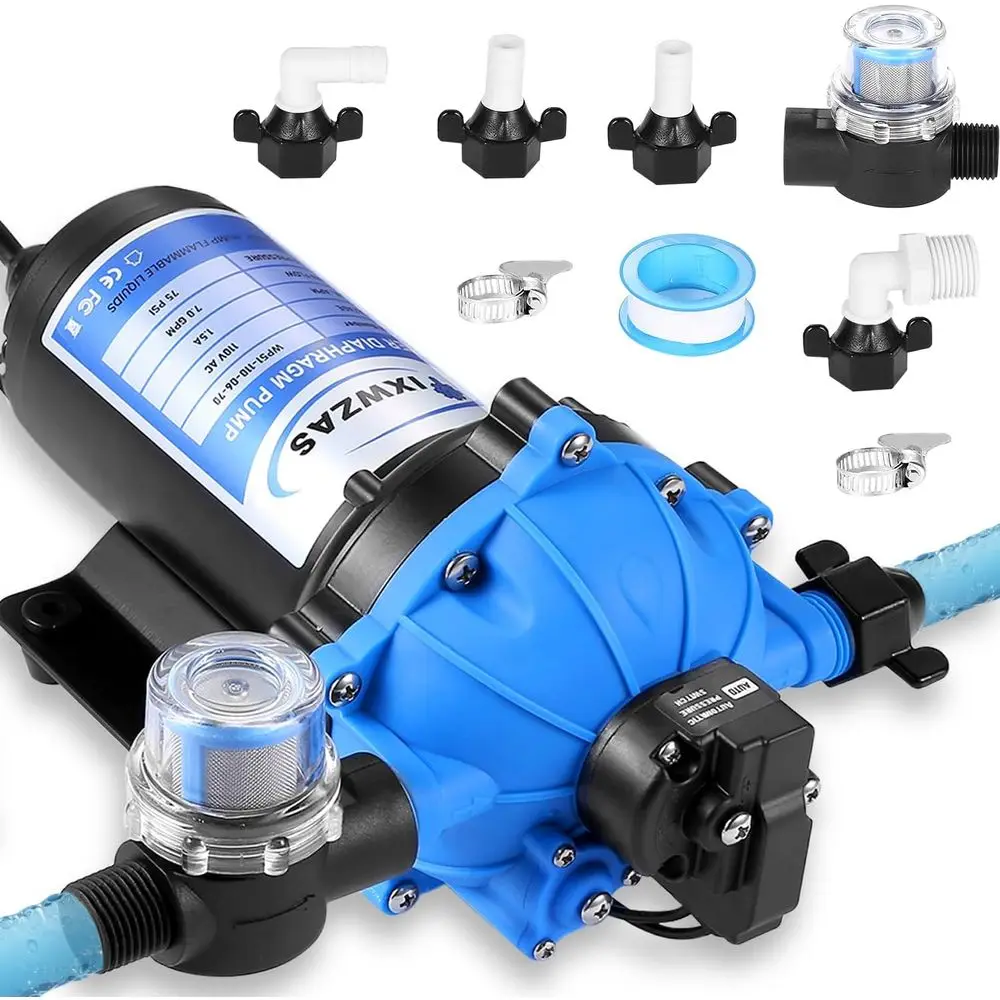 

Electric Water Pump 7GPM 70PSI, 110V AC, Upgraded Five Chamber Self-Priming Diaphragm Water Pump with Pressure Switch and Strain
