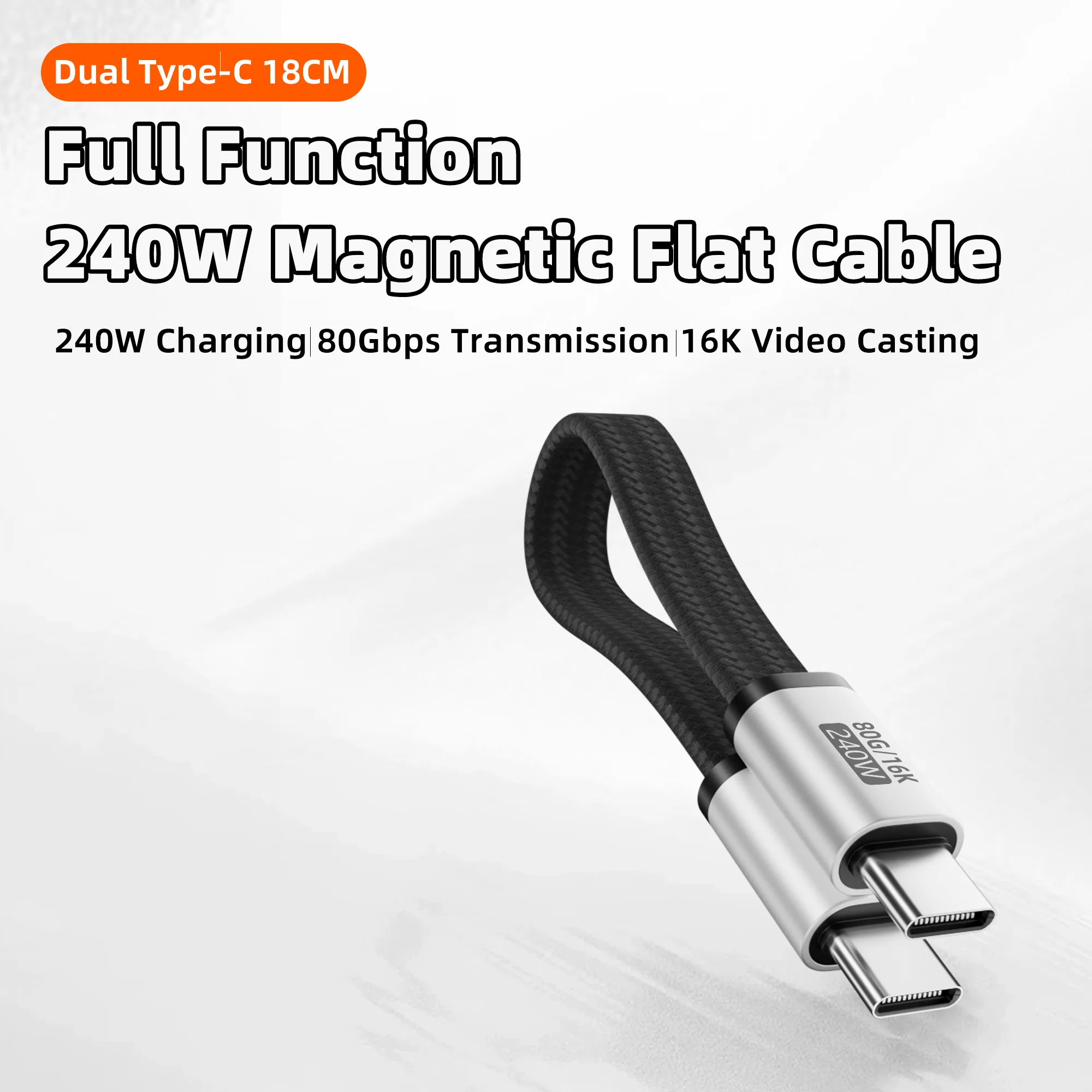 Full Function USB-C Magnetic Folding USB4 Data Cable 240W Fast Charging 80Gbps Transmission 16K60Hz Display Travel Portable Wire