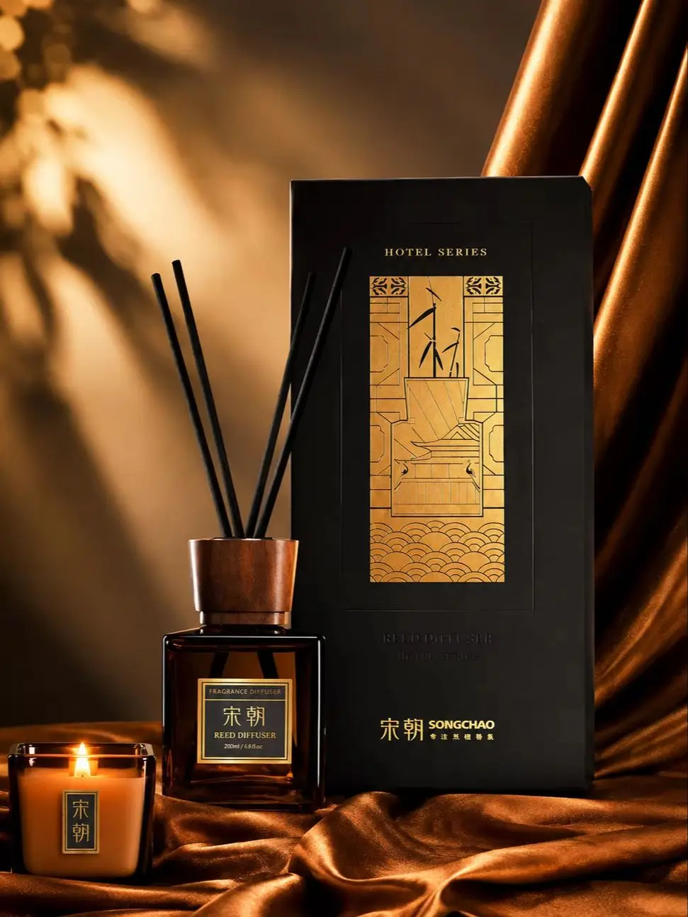 【SongChao】 Walnut Wood Lid Reed Diffuser Long Lasting Home Fragrance Aromatherapy for Bedroom Living Room Office
