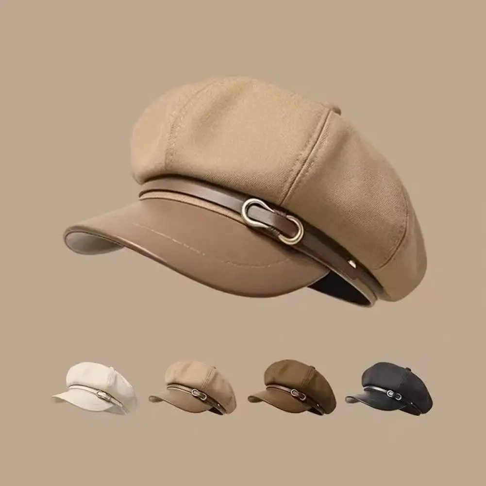 قبعة على الطراز البريطاني القديم للنساء، قبعة موزع الصحف مثمنة متعددة الاستخدامات لمحيط الرأس الكبير قبعة ربيع الخريف