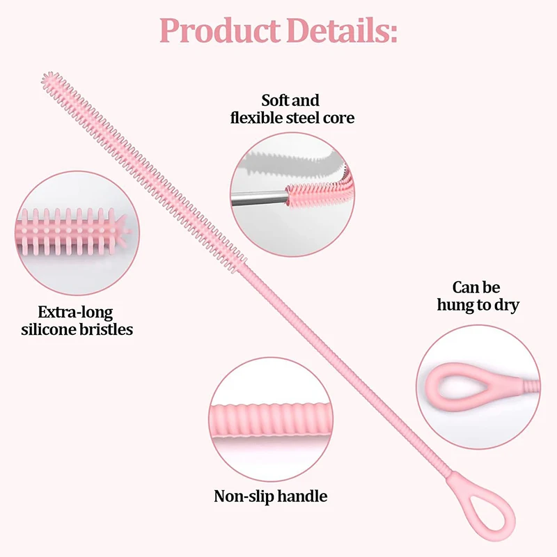 *9mm Silicone Straw Brushes, 25cm Extra Long Straw Cleaning Brush Reusable Bendable Brush Pipe For Smoothie Straw Washing