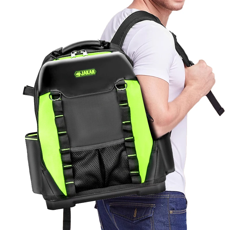 Tool Backpack, Heavy-Duty Tool Bag with Padded Shoulder, Waist Straps, Water-Resistant Construction