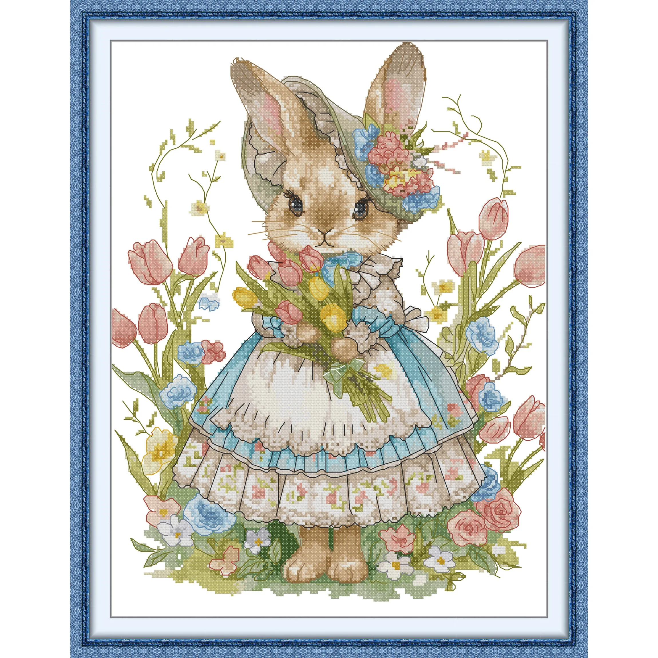 

Joy Sunday Pre-printed Cross Stitch Kit DIY Easy Pattern Aida 14/11CT Stamped Fabric Embroidery Set-Peter Rabbit 2