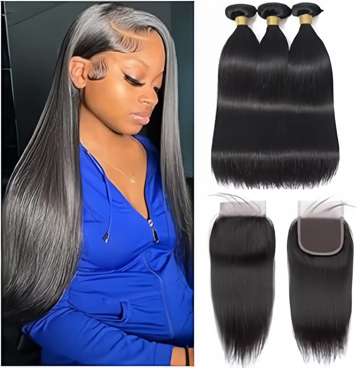 

4x4 Lace Closure With Bundles Vietnamese Bone Straight Hair Bundles With Closure Frontal Raw Human Hair Weave Natural Color Hair