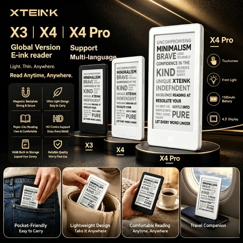 XTEINK X4Pro E-ink Reader X4 Classic Ink Screen E-book Reader Multi-language Ultra Thin Portable Magnetic X3 Pocket Reader Gifts