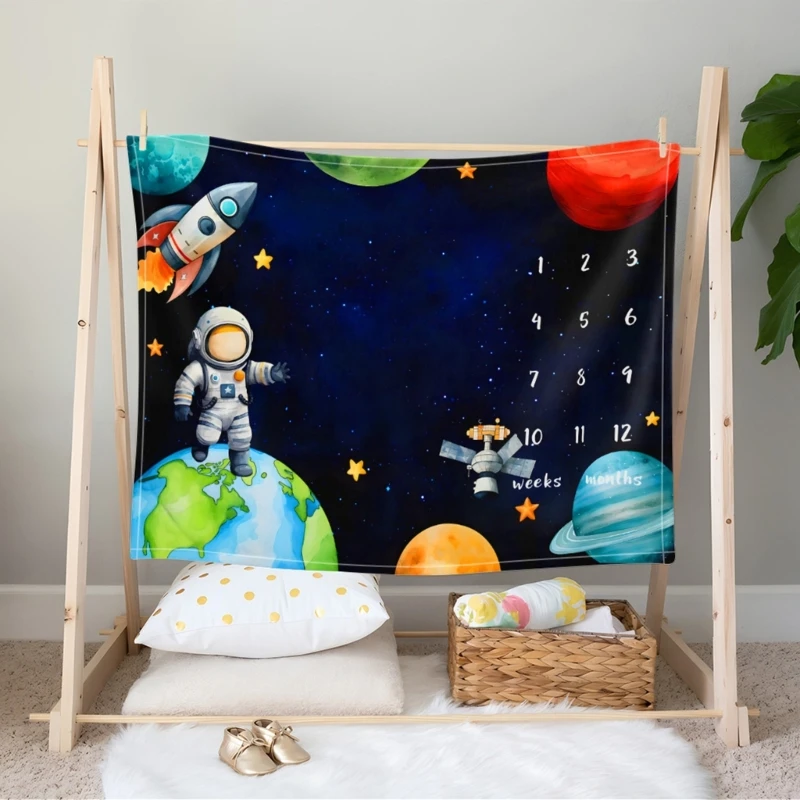 Cartoon Animal Baby Milestone Blanket Baby Growth Record Muslin Blanket Newborn Photography Props Background Cloth Accessories