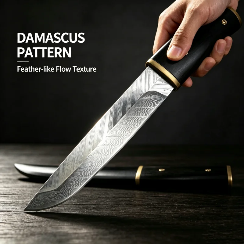 Gift Box Set Damascus Pattern Decor Collection Knife, Full Tang Wood Handle, Wooden Sheath Included