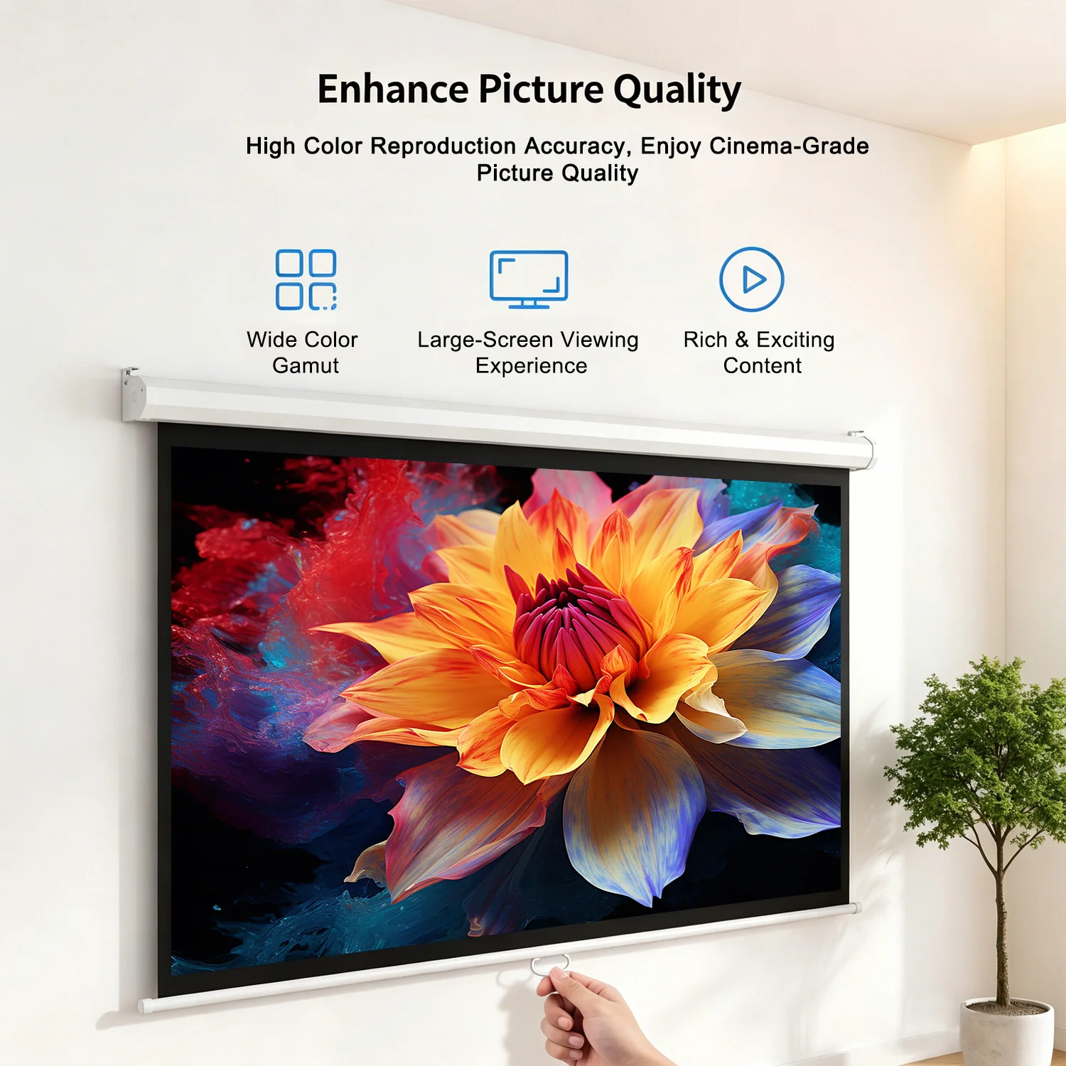 Manual Locking Projection Screen 100/120/133/150 Inch Matte White Fabric Aluminum Shell Home Office Meeting Room