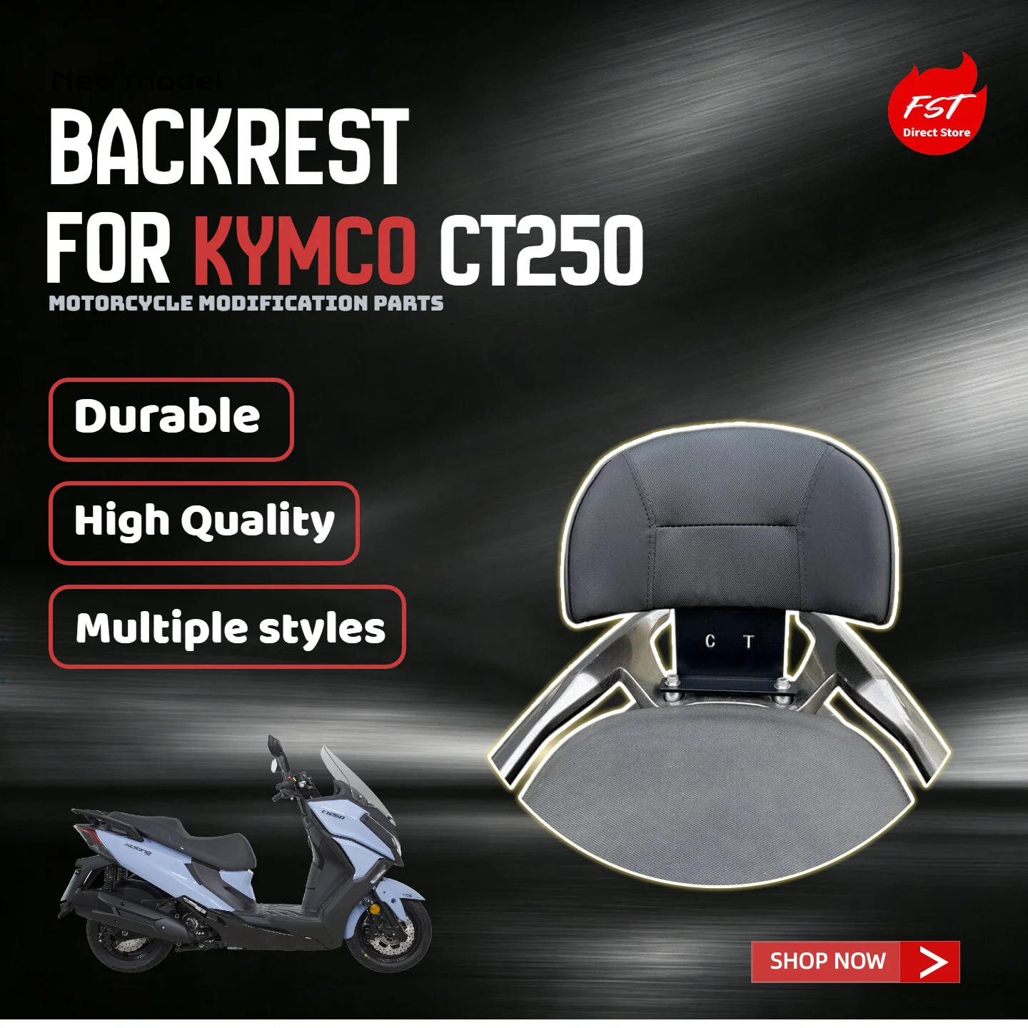 For Kymco CT250 Motorcycle Modified Rear Passenger Backrest, Dedicated Seat Back Support Cushion Accessories
