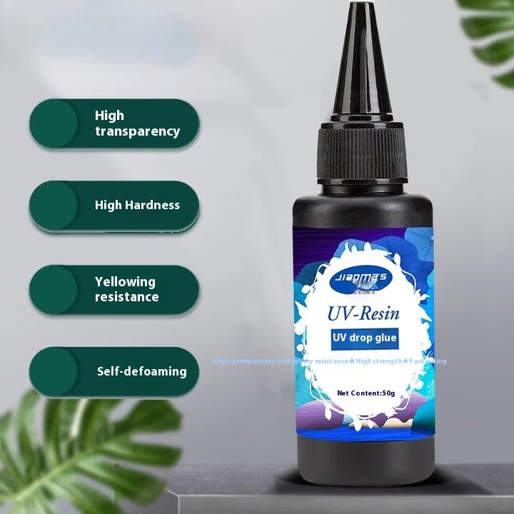 Lem UV Cepat Kering 50G Buatan Tangan DIY Lem Tetes Cepat Kering untuk Menempel Meja Kopi Tempered Dekorasi Logam dan Kristal