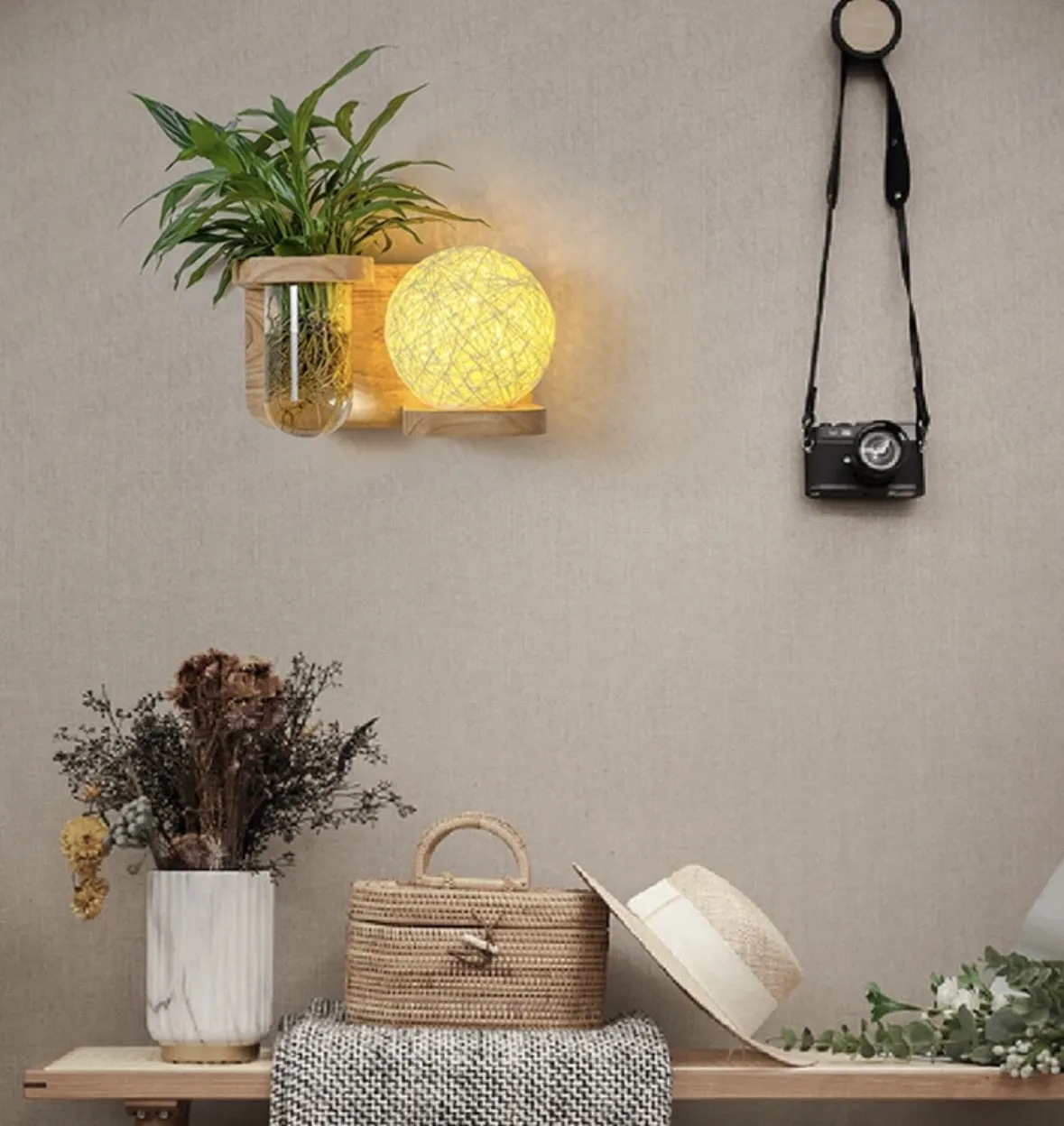 Modern Wooden Lamp Led Wall Lamps Nordic Personality Creative Green Plant Pot Home Decor Living Room Aisle Loft Light Fixtures