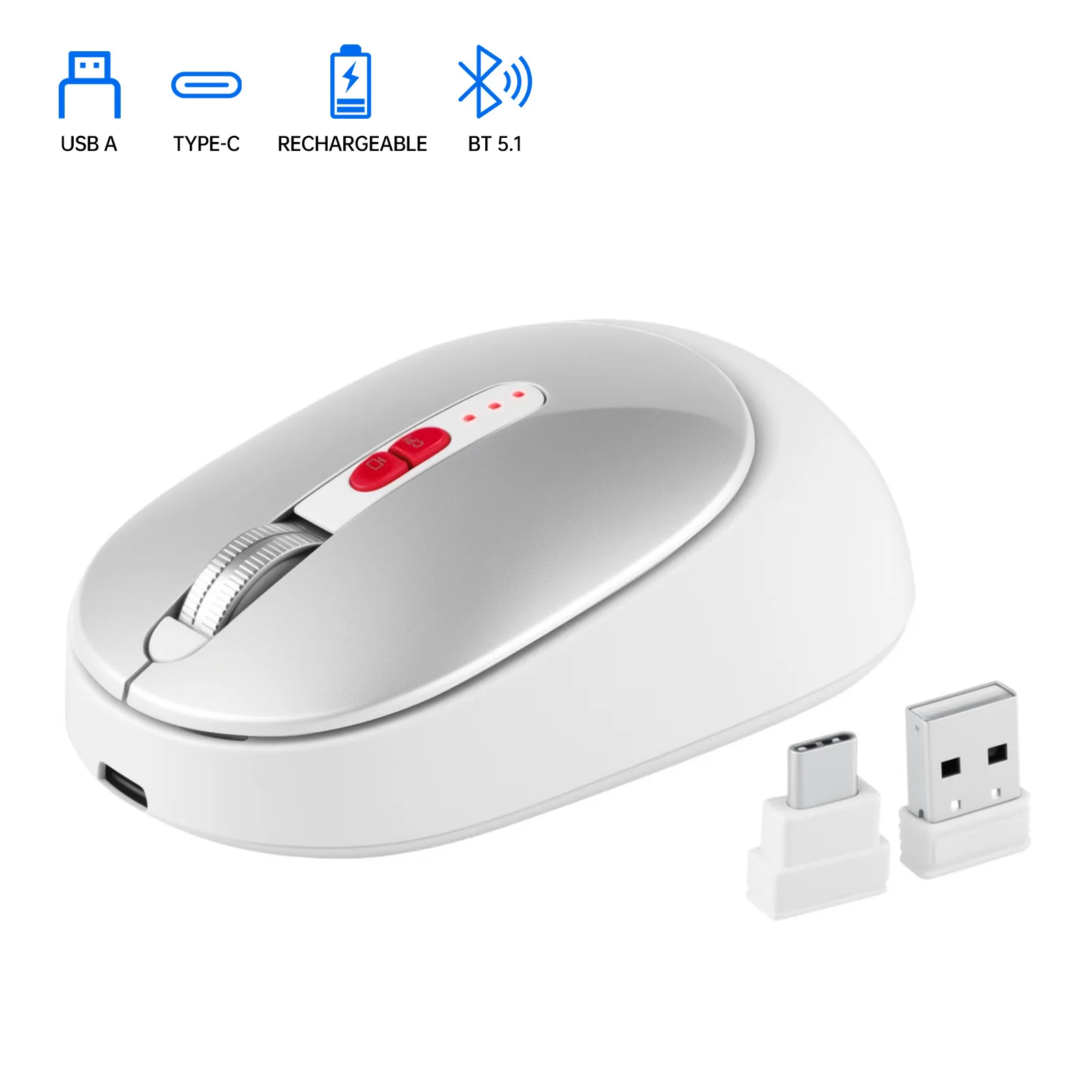 

Wireless Mouse With USB Type-C Dual Interface 2.4G Bluetooth 1600 DPI Mute Rechargeable Portable Computer Mice PC Peripheral