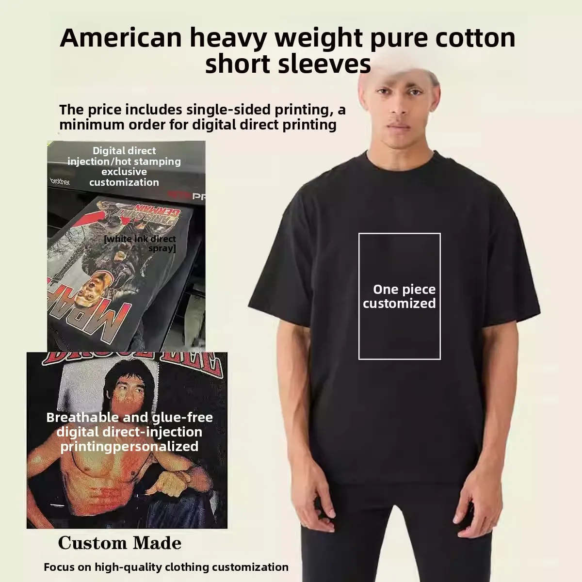 DTG Printing Customize Your Design or Like Photos Summer Mens T-Shirt Vintage Washed Hip Hop Style 100% Cotton Oversized Tees