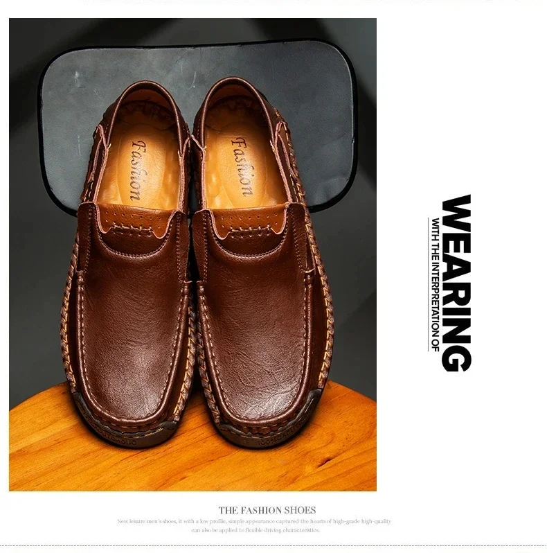 Neue modische Herren-Freizeitschuhe, handgefertigte Leder-Loafer, bequeme Herrenschuhe, hochwertige Schuhe aus Spaltleder, flache Fahrschuhe, Größe 48. – Detail 24
