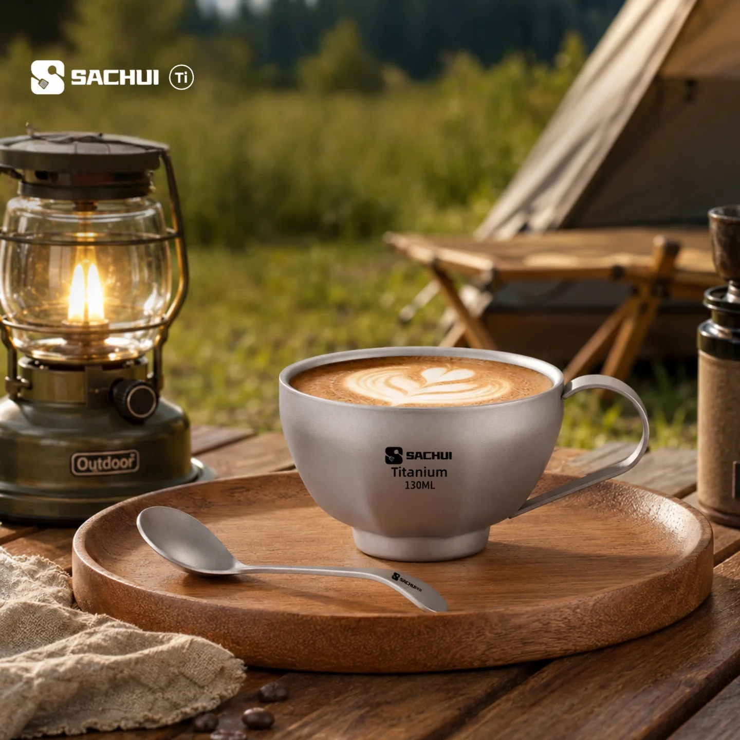 Titanium Double-Walled Coffee Cup Outdoor Camping Ultralight Latte Tea Water Mug Fixed Handle Home Double-Wall Heat-proof Cup