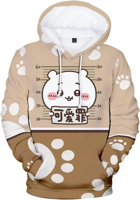 2027 Niedlicher Chiikawa Usagi Hamburger-Print Hoodie Anime Cartoon 3D Pullover Sweatshirt Langarm Freizeit Kapuzenpullover Familien-Set – Detail 3